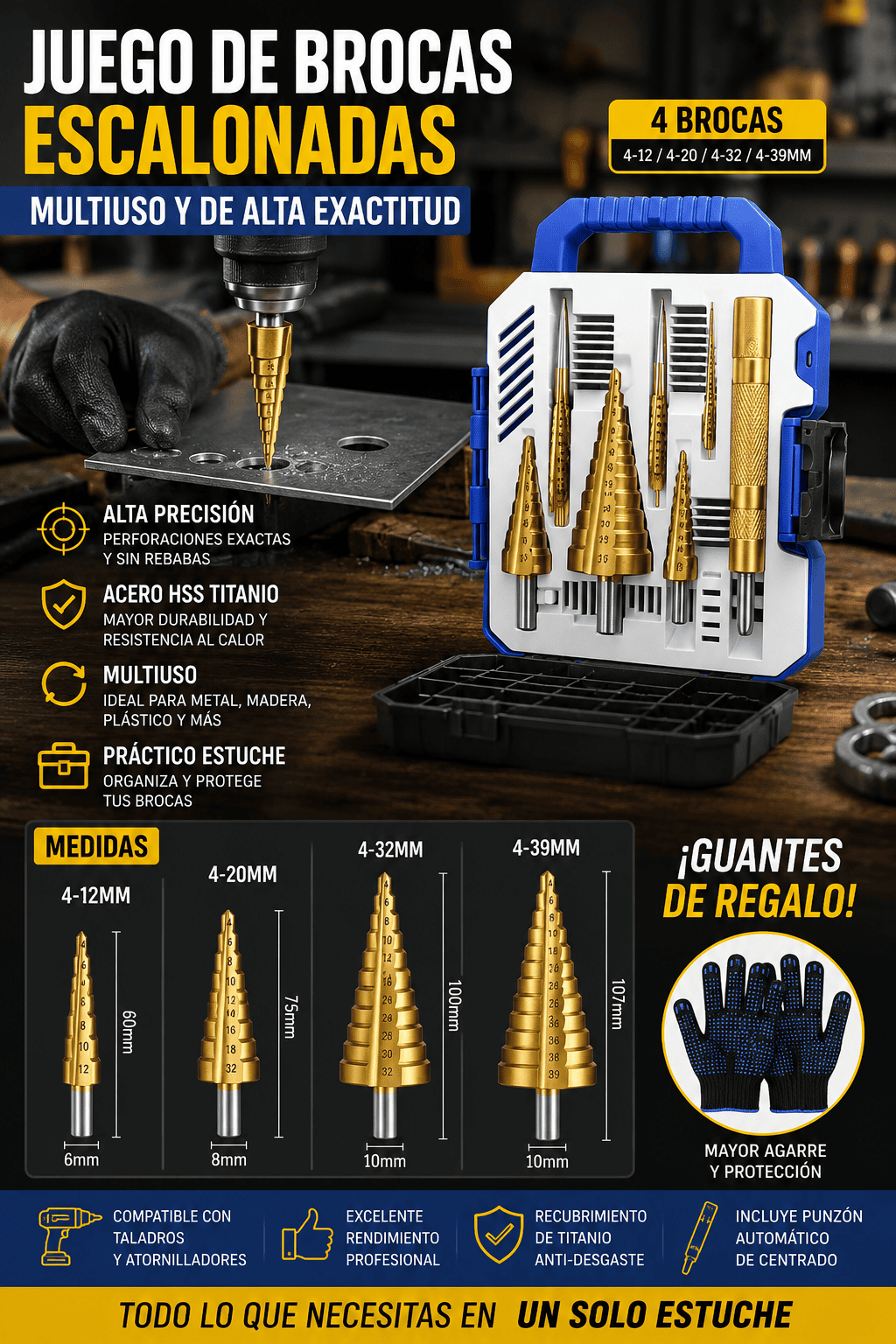 Juego de brocas escalonadas 7 unidades