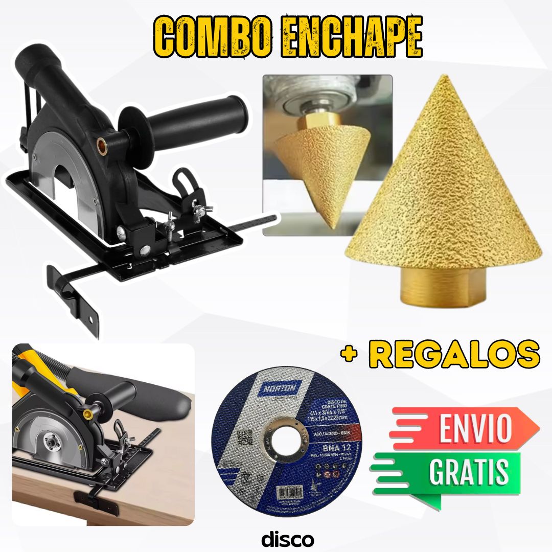 COMBO ENCHAPE Broca conica diamantada+ base angular con recolectora de polvo para amoladoras