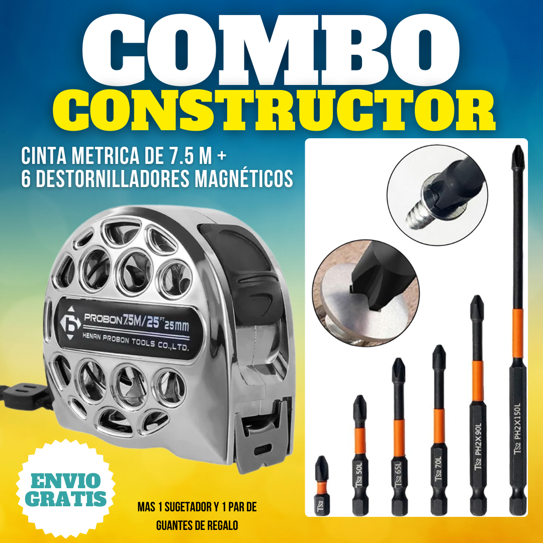 Combo Constructor 6 destornilladores magnéticos + cinta métrica inoxidable de 7.5m