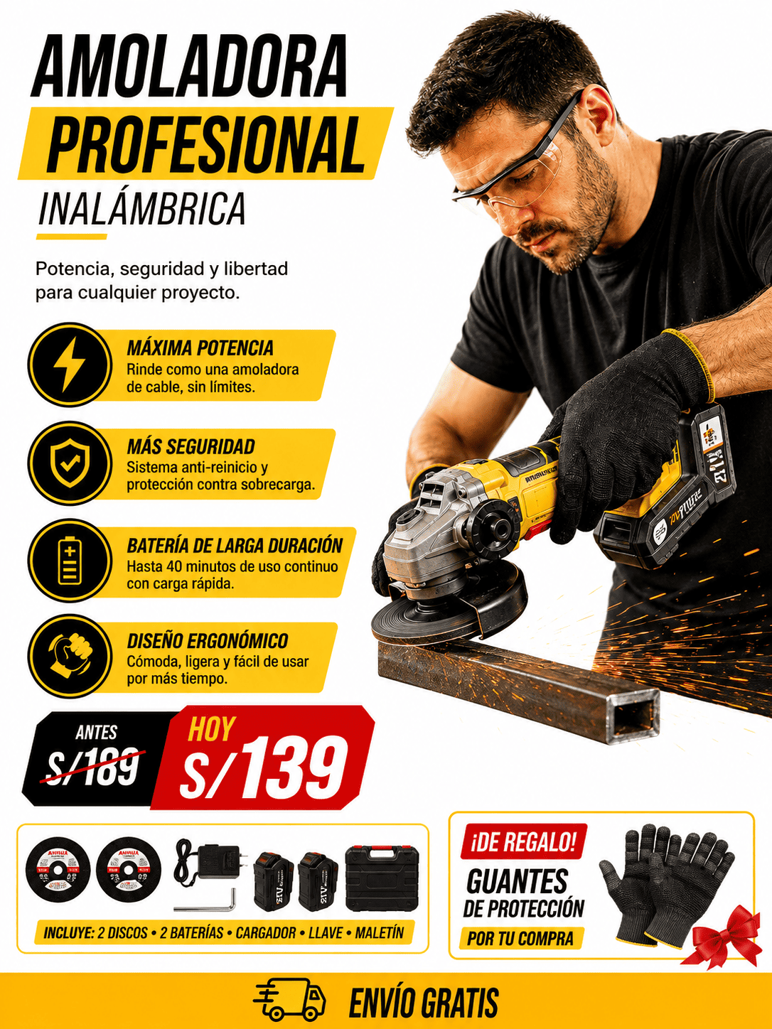 AMOLADORA PROFESIONAL INALAMBRICA DE 3