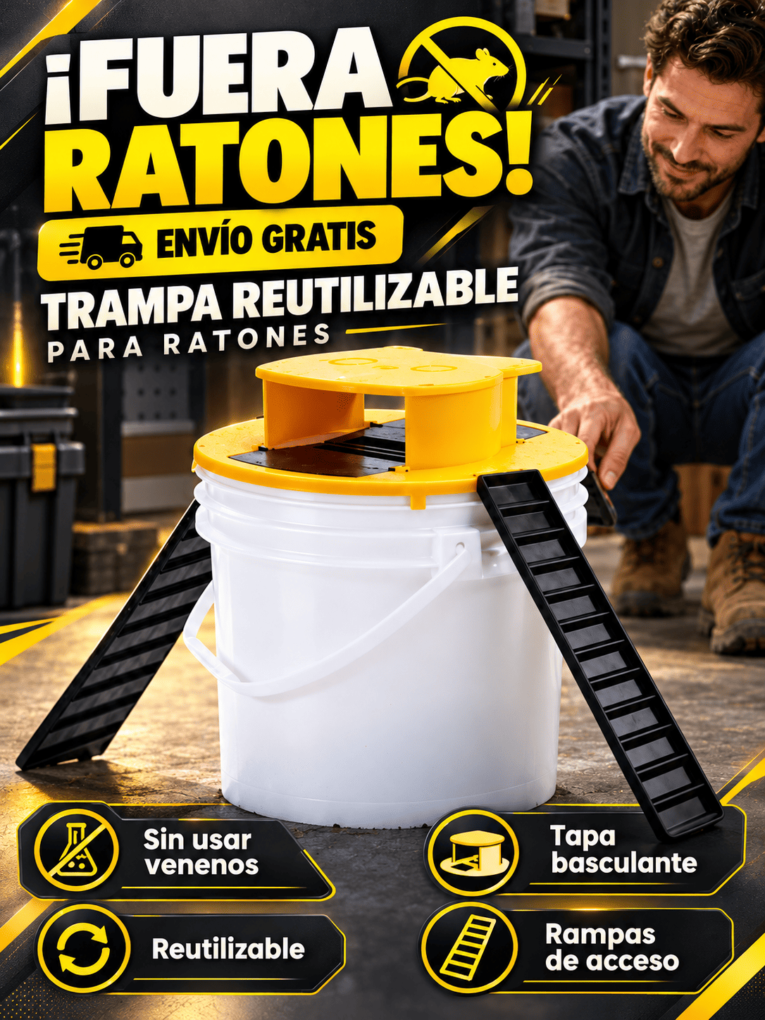 TRAMPA PARA RATONES CON TAPA CUBO