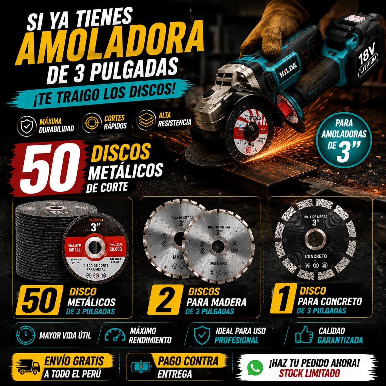 COMBO DE DISCOS PARA AMOLADORAS DE 3 PULGADAS