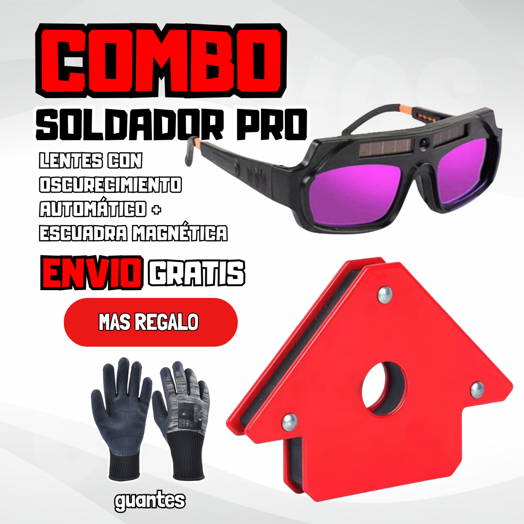 Combo Soldador Pro - lente para soldar con oscurecimiento automatico + escuadra magnetica