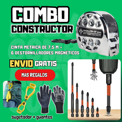 Combo Constructor 6 destornilladores magnéticos + cinta métrica inoxidable de 7.5m