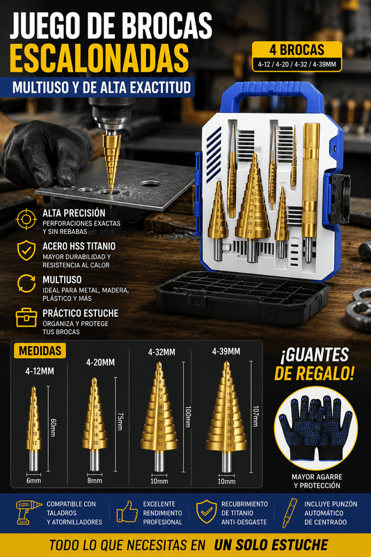Juego de brocas escalonadas 7 unidades