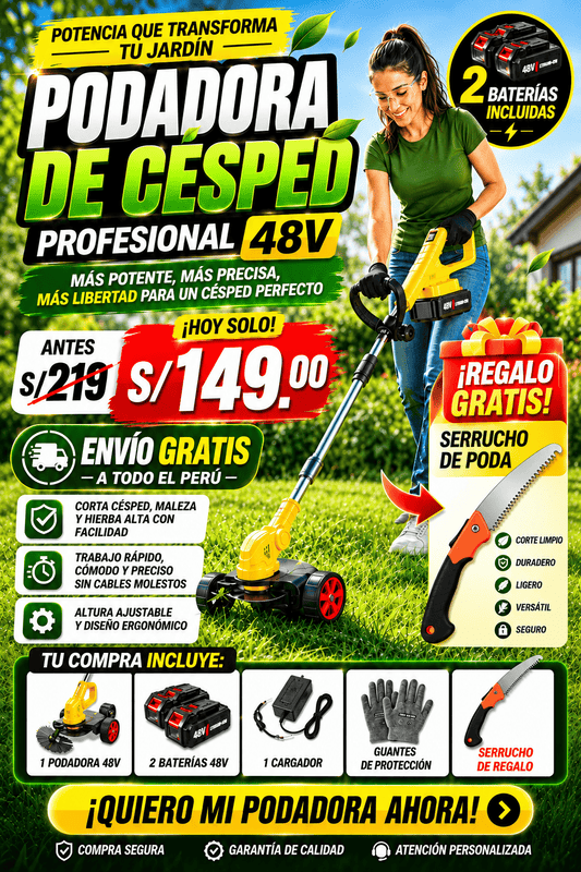 🌿 PODADORA DE CÉSPED PROFESIONAL 48V
