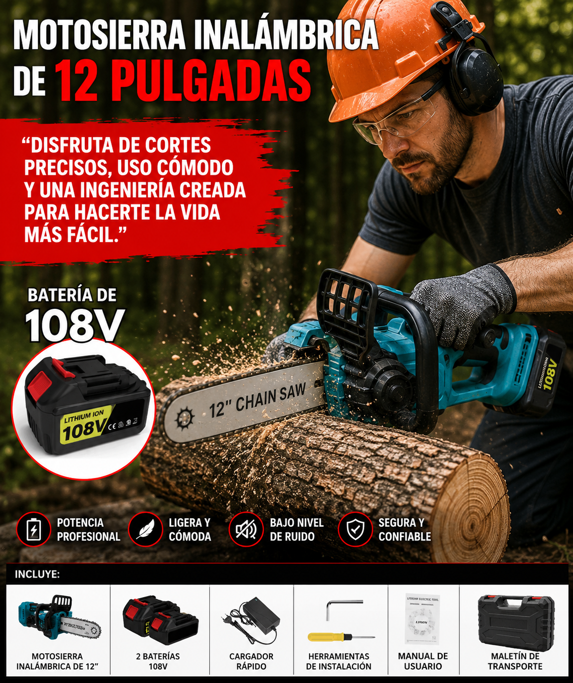 Motosierra eléctrica de 12 pulgadas