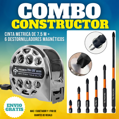 Combo Constructor 6 destornilladores magnéticos + cinta métrica inoxidable de 7.5m