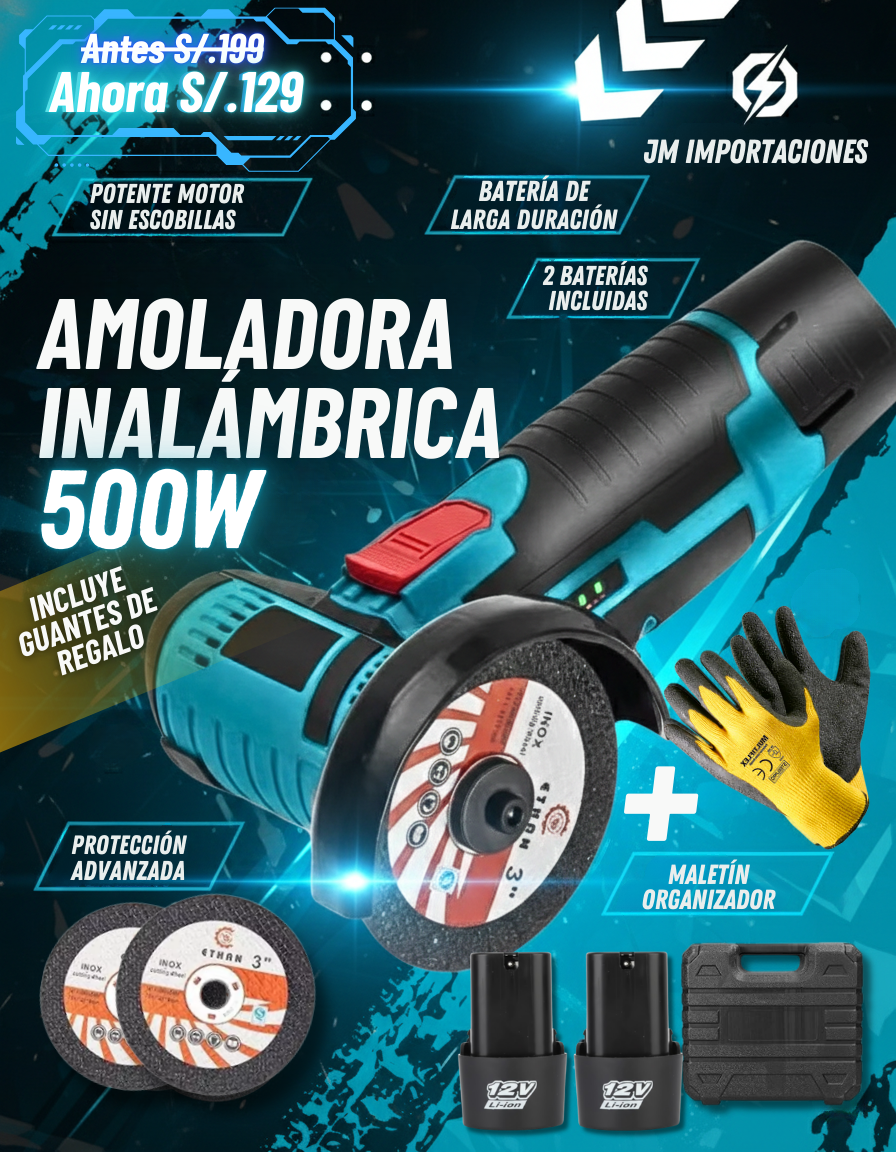 AMOLADORA ANGULAR INALAMBRICA PORTATIL