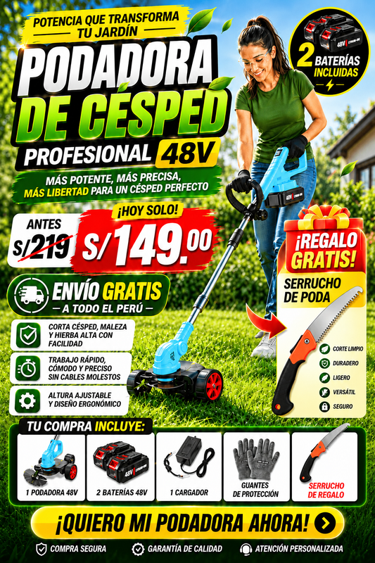 🌿 PODADORA DE CÉSPED PROFESIONAL 48V