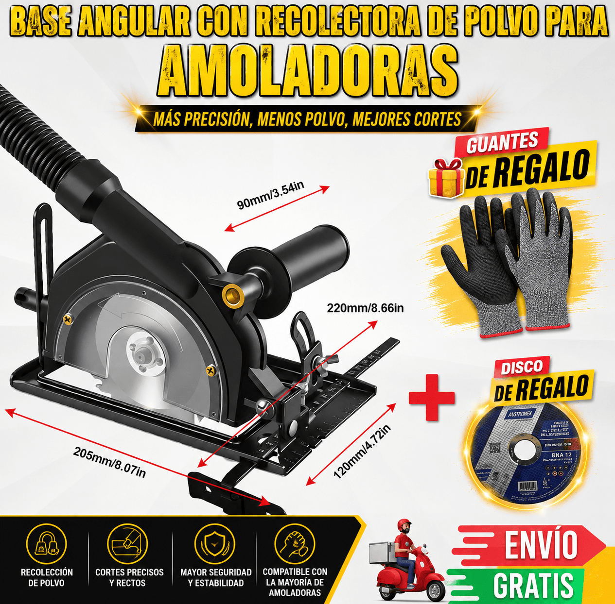 Base Angular con Recolectora de Polvo para Amoladoras