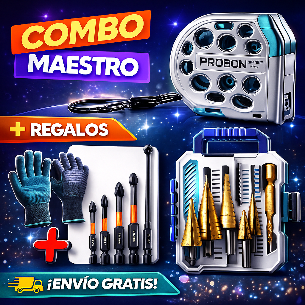 Combo Maestro 4 en 1 / Brocas escalonadas/Cinta métrica imantada de 5 metros /Set de destornilladores imantado /Guantes de protección /Regalo
