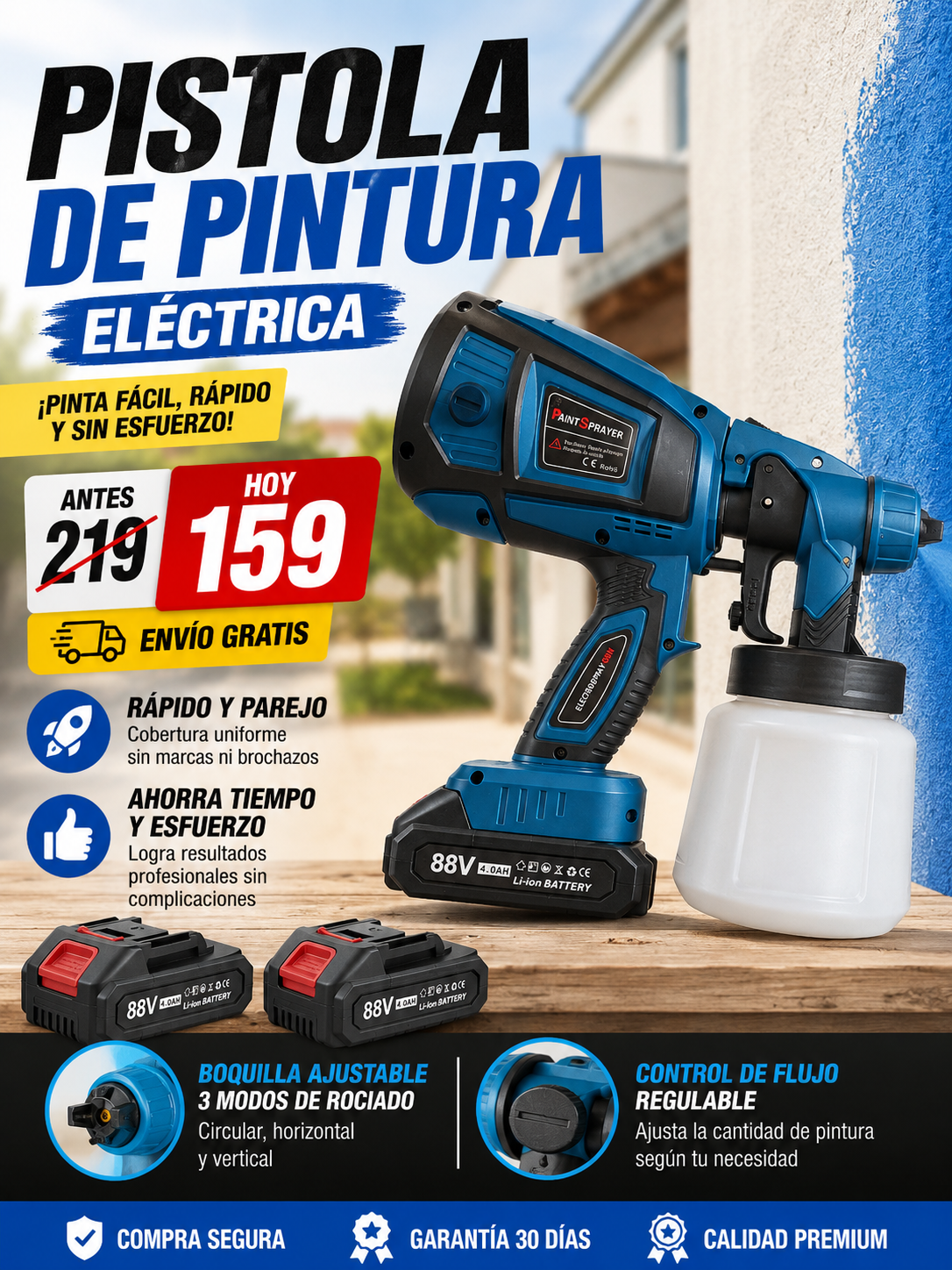 PULVERIZADOR DE PINTURA PROFESIONAL 88V(2 BATERIA)