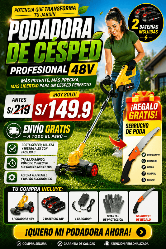 🌿 PODADORA DE CÉSPED PROFESIONAL 48V
