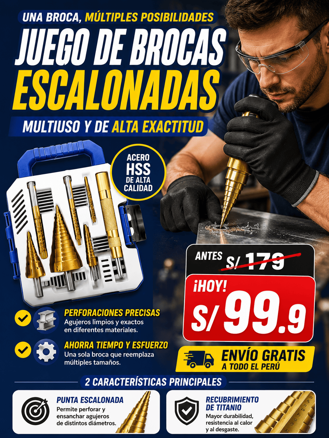 JUEGO DE BROCAS ESCALONADAS PROFESIONAL