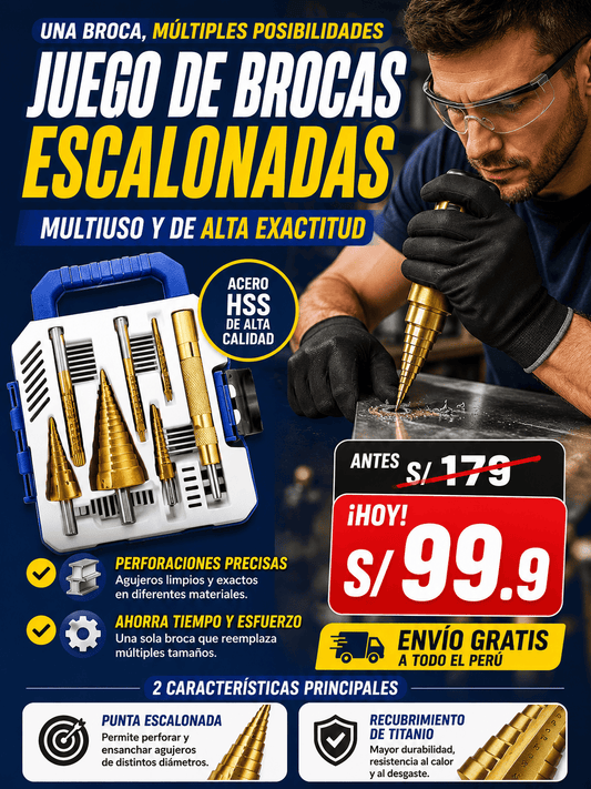 JUEGO DE BROCAS ESCALONADAS PROFESIONAL