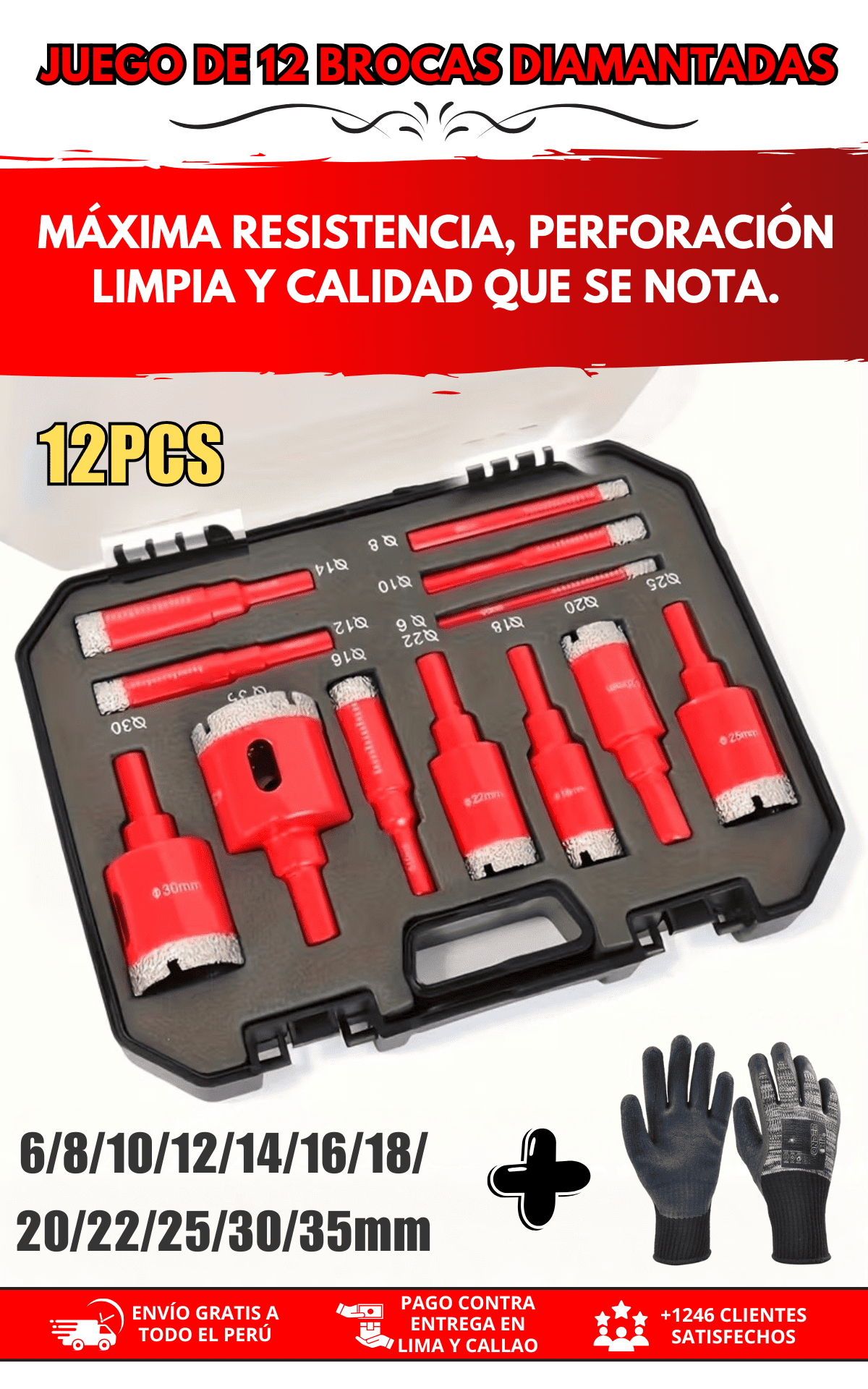 Set de 12 brocas con corona de diamante