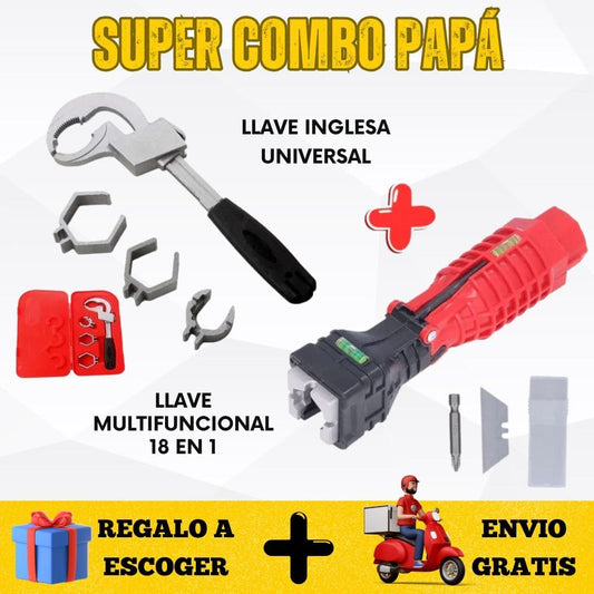 COMBO PAPÁ llave inglesa universal + llave multifuncional 18 en 1