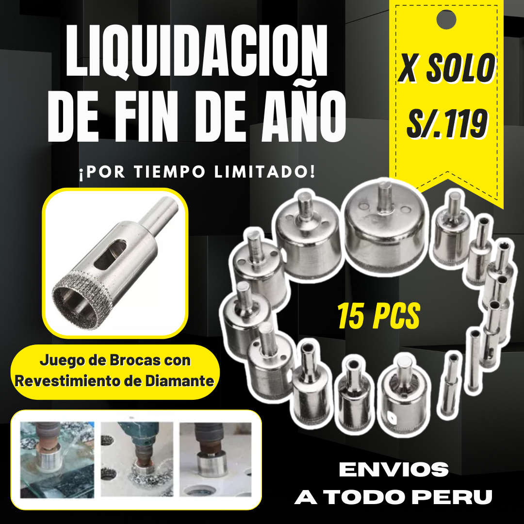 Juego de Brocas con Revestimiento de Diamante 15 Piezas