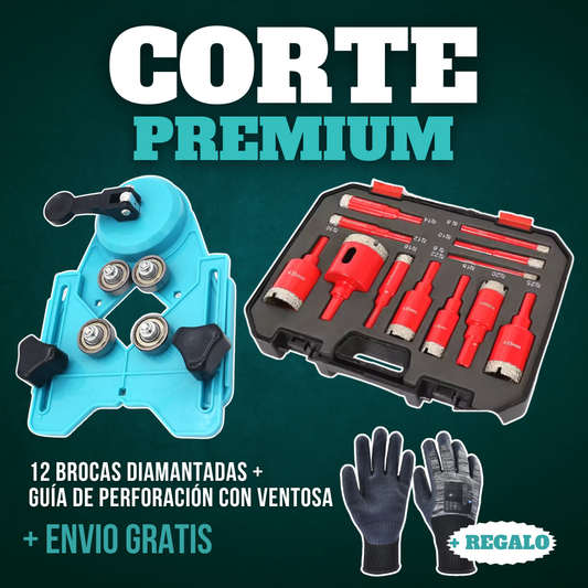 Combo Cortes Premium – 12 Brocas diamantadas + Guía con Ventosa