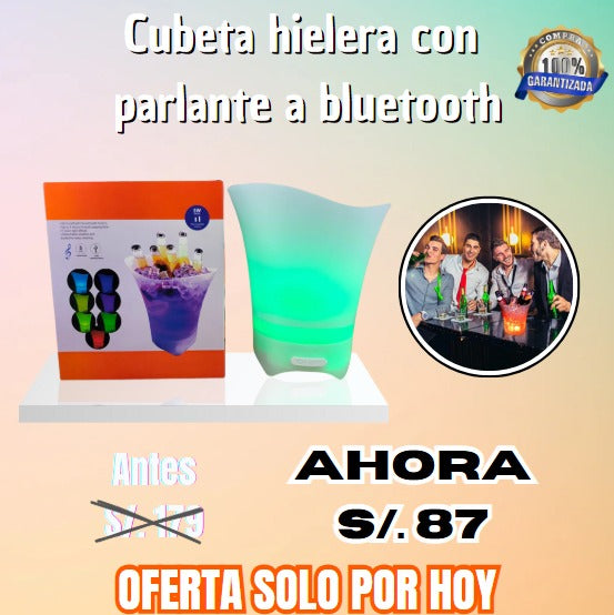 CUBETA HIELERA CON PARLANTE A bluetooth LED