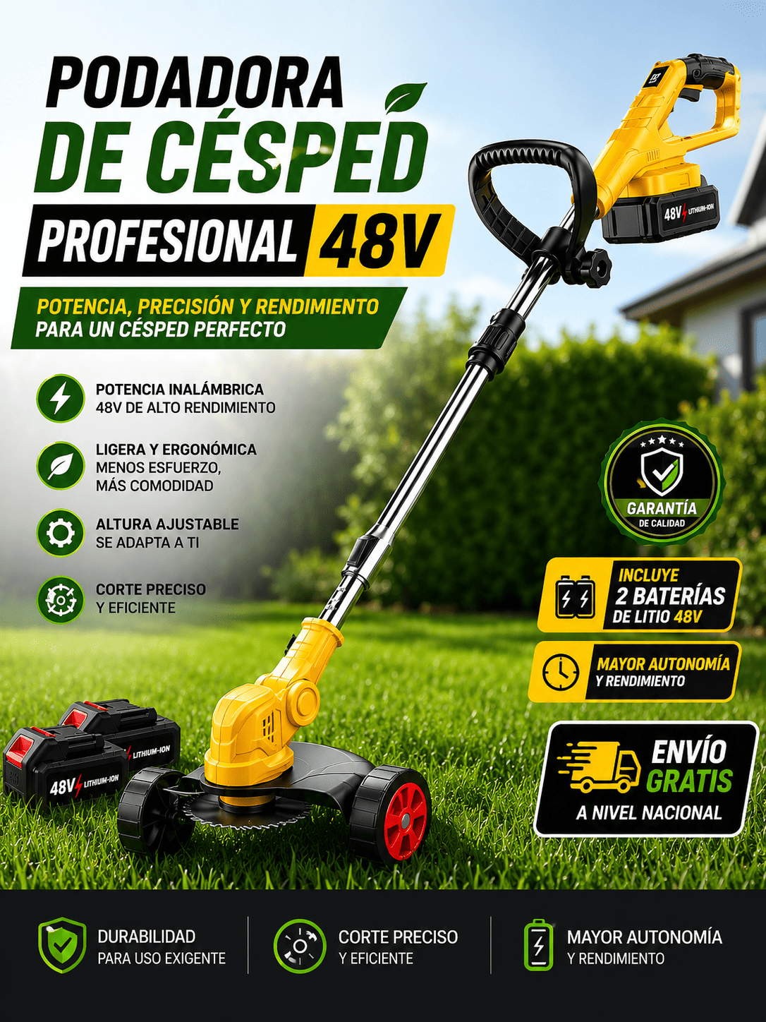 🌿 PODADORA DE CÉSPED PROFESIONAL 48V