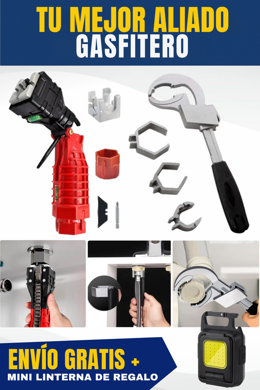 COMBO GASFITERO llave inglesa universal + llave multifuncional 18 en 1