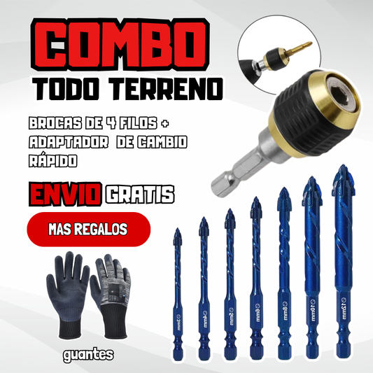 Combo Todo Terreno - Set de brocas de 4 filas + adaptador de cambio rapido