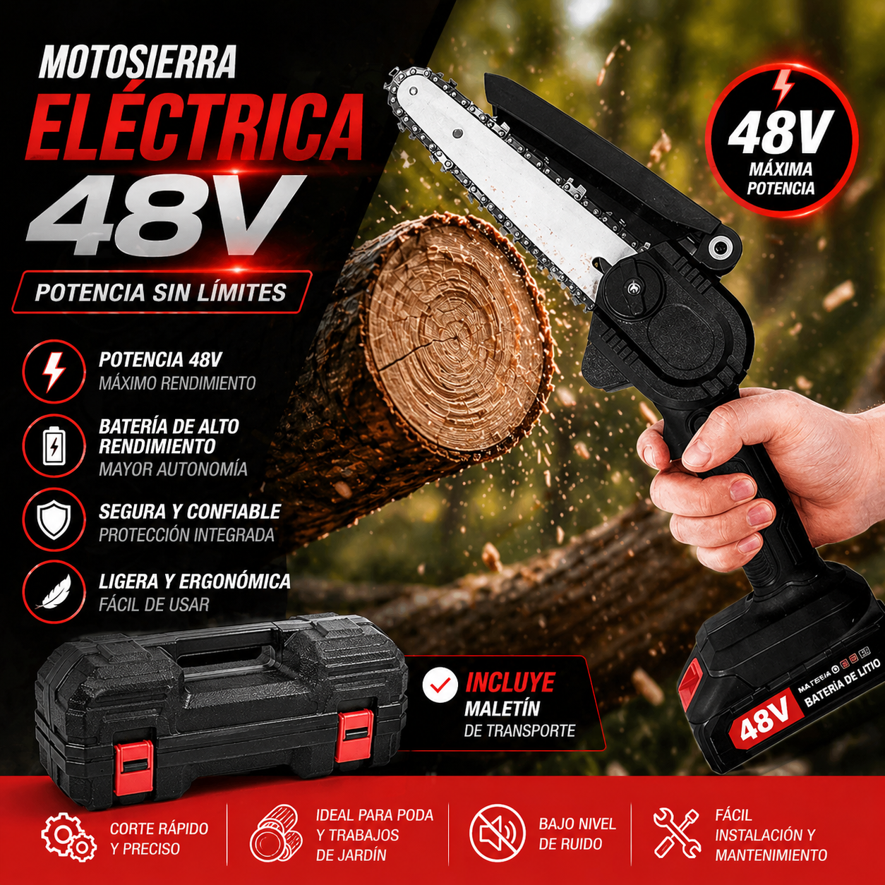 Motosierra Inalámbrica Profesional 48 V (2BATERIAS)T